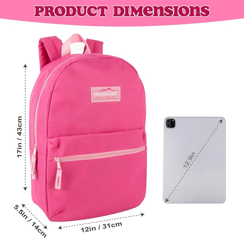 Trailmaker Classic 17 inch Backpacks with Adjustable Padded Straps | School Backpacks for Girls, Boys (Pink) - Image 3